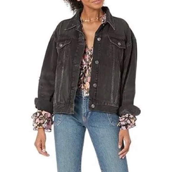 FREE PEOPLE We The Free NEW Jolene Trucker Jacket NEW Washed Black Size S - Picture 4 of 16